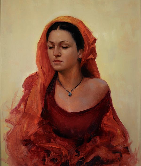 women-red-dress-painting